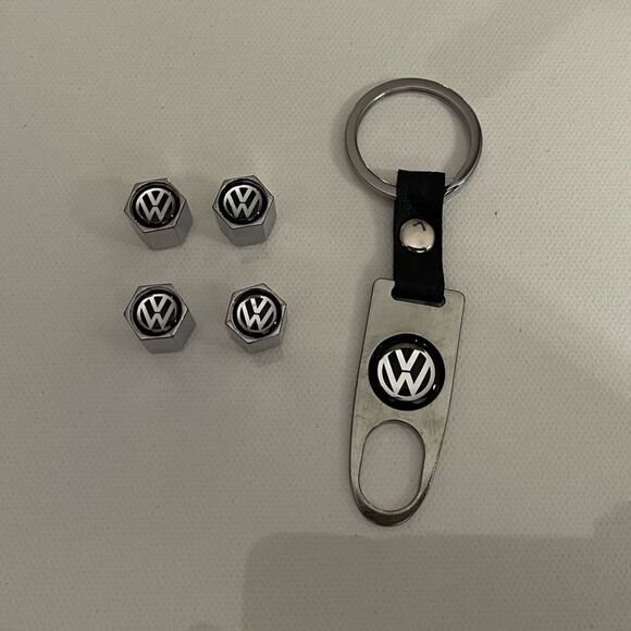Volkswagen metal keychain & valve Stem caps in black NWT - Picture 1 of 6